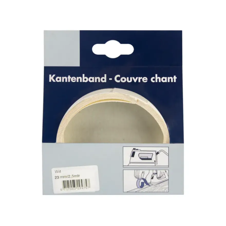 Strijkband rechtkant wit 23 mm (rol 2,5 m)