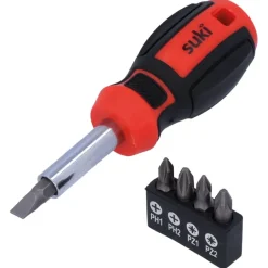 suki korte schroevendraaier met 5 bits PH1+2, PZ1+2 en SL6