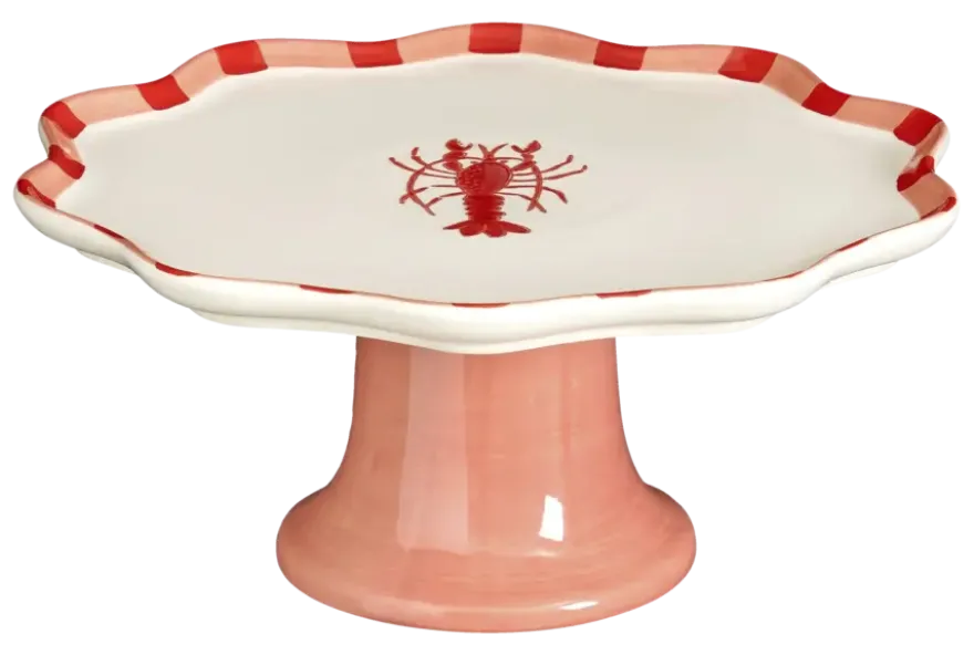 Taartschaal op voet kreeft rood - l29xb27,5xh11cm