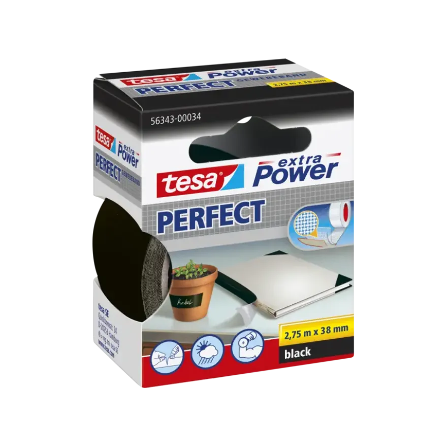 Tesa Extra Power Perfect ducttape zwart 38 mm x 2,75 m