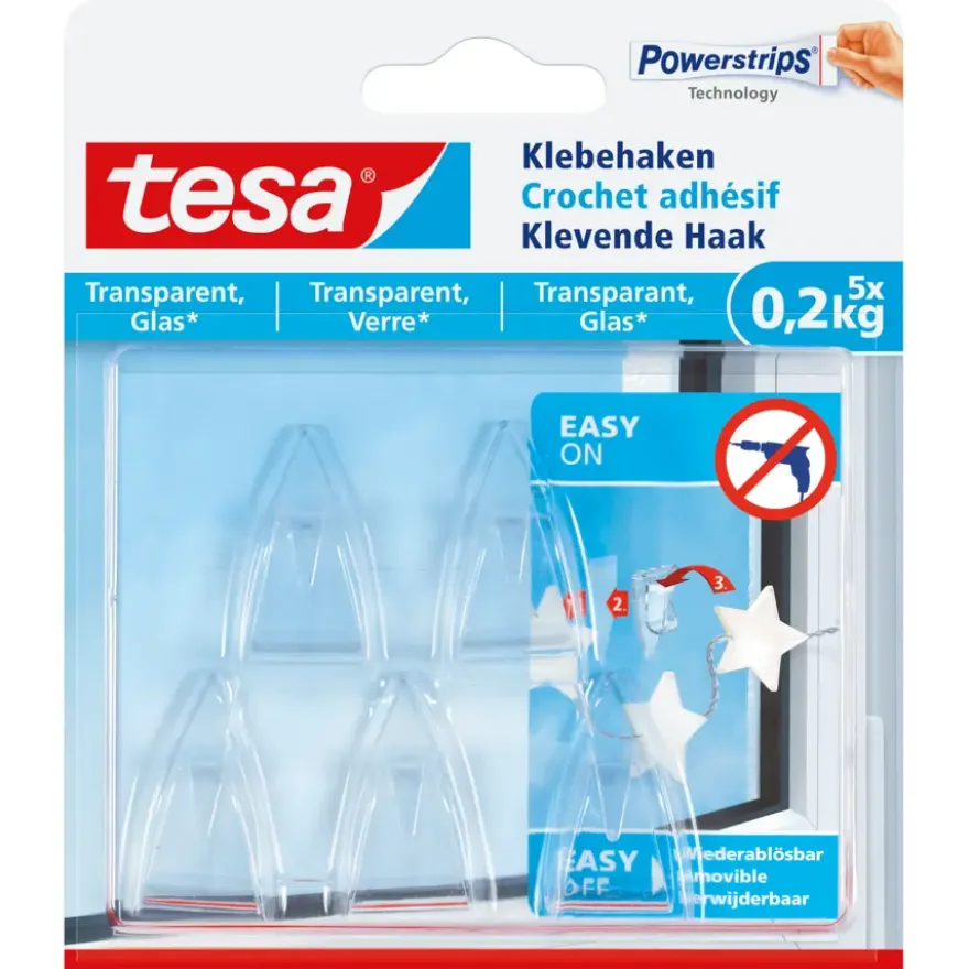 Tesa Klevende Haken voor Transparant & Glas 0,2 kg