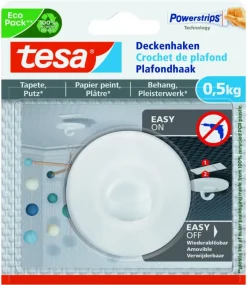 Tesa klevende plafondhaak voor behang en pleisterwerk wit 0,5 kg