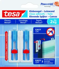 Tesa klevende spijker canvas voor tegels en metaal verstelbaar wit 2 kg 2 stuks