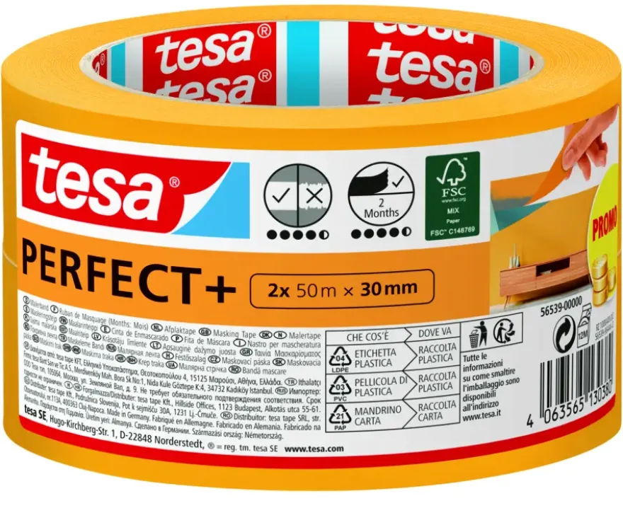 Tesa Perfect+ schilderstape 2x 50 m x 30 mm