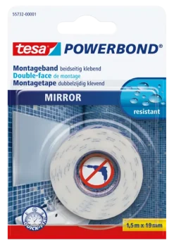Tesa Powerbond dubbelzijdig montagetape spiegels wit 19 mm x 1,5 m