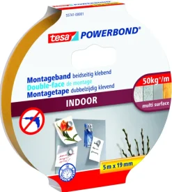 Tesa Powerbond Indoor montagetape dubbelzijdig wit 5 m x 19 mm