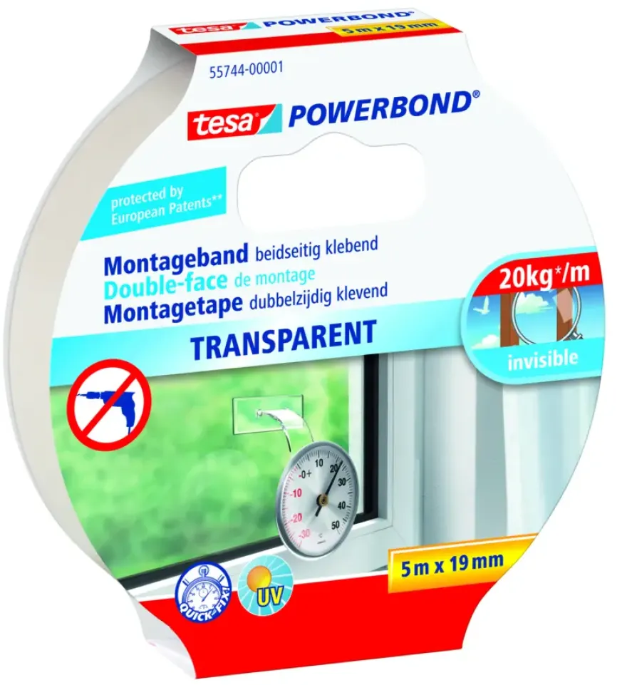 Tesa Powerbond montagetape transparant 19 mm x 5 m