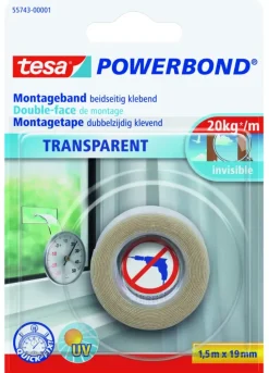Tesa Powerbond montagetape transparant 1,5 m x 19 mm