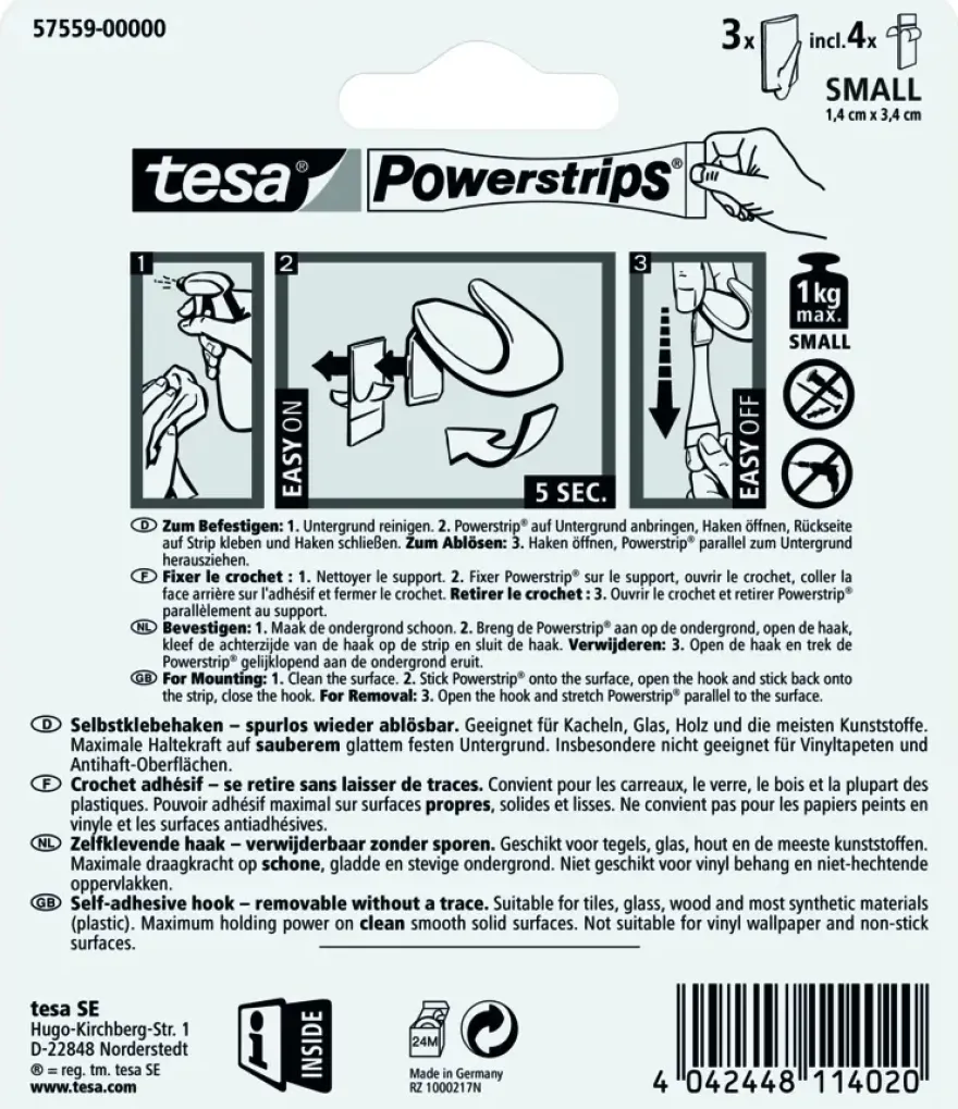 Tesa powerstrip haak trend wit 3 stuks