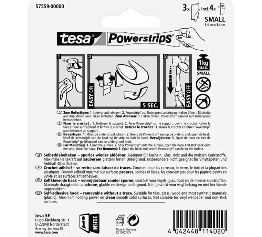 Tesa powerstrip haak trend wit 3 stuks