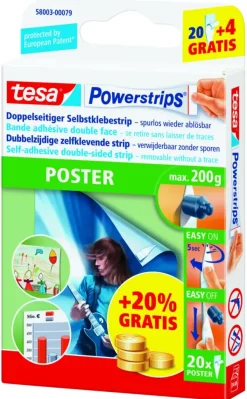 Tesa Powerstrip posterstrip wit (20 stuks)