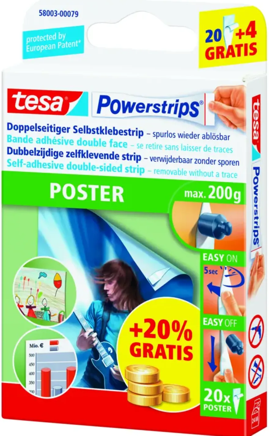 Tesa Powerstrip posterstrip wit (20 stuks)