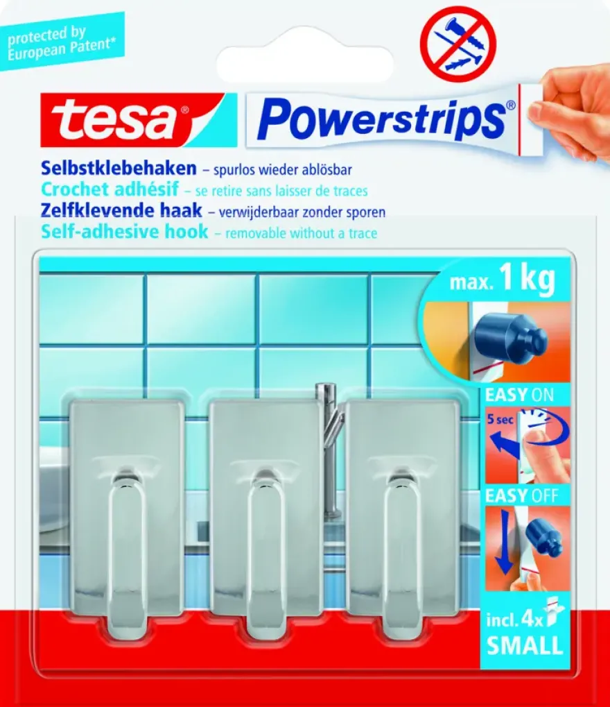 Tesa Powerstrips haak chroom 3 stuks