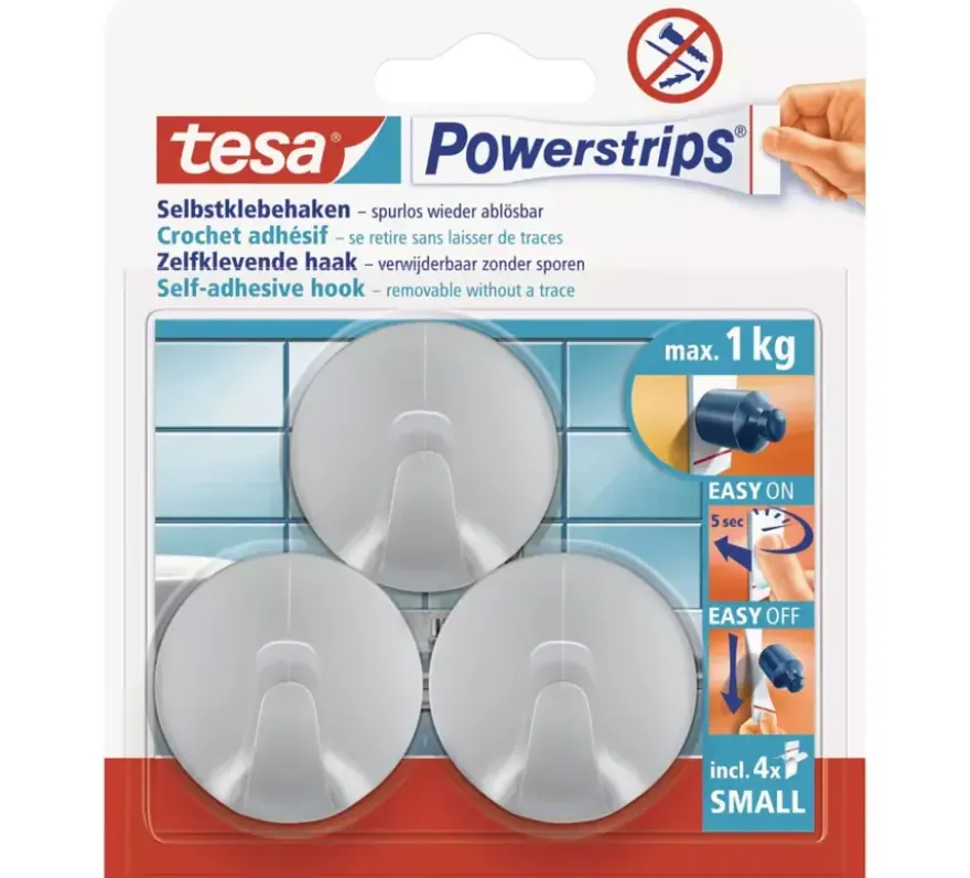 Tesa Powerstrips haak mat chroom rond 3 stuks