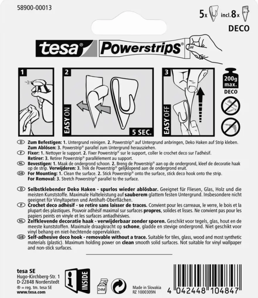Tesa Powerstrips met haakje transparant (5 stuks)