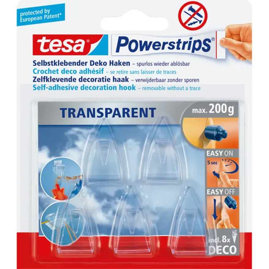 Tesa Powerstrips met haakje transparant (5 stuks)
