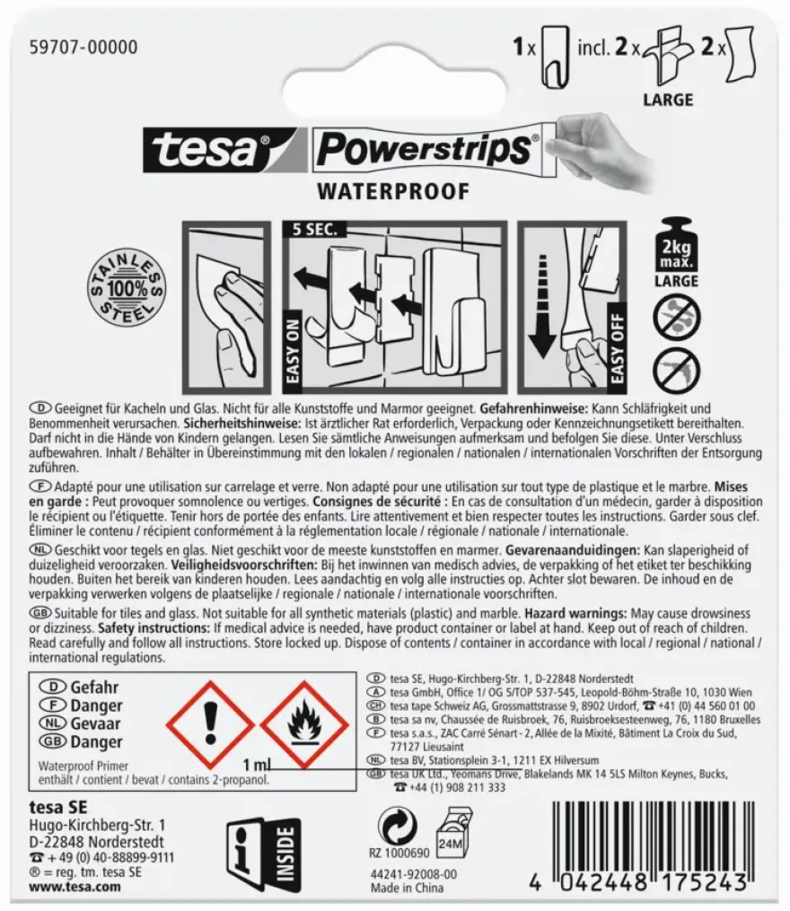 Tesa Powerstrips waterproof haak rvs