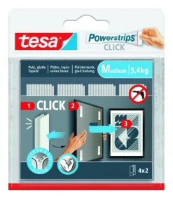 tesa Powerstrips zelfklevende strip Click 4x2 stuks Medium draagkracht 5.4KG
