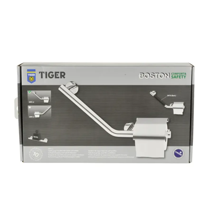 Tiger Boston Comfort en Safety toiletrolhouder met steun links chroom