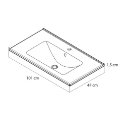 Tiger inbouw wastafel T-line Quadro glanzend wit keramiek 101 cm