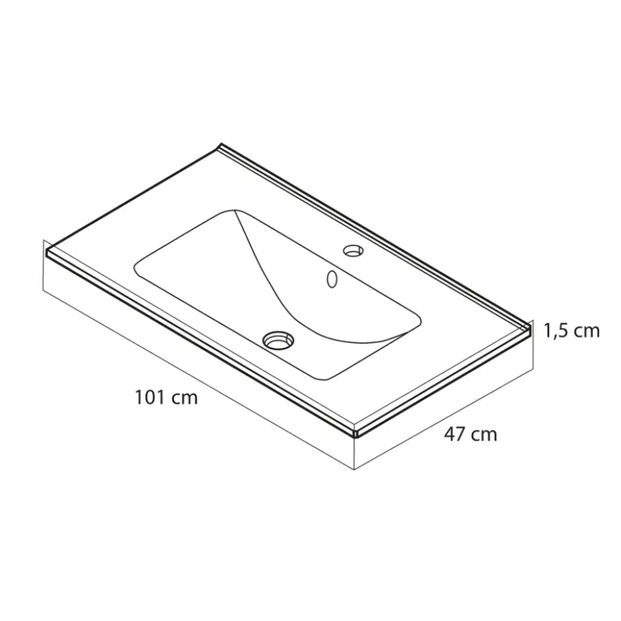 Tiger inbouw wastafel T-line Quadro glanzend wit keramiek 101 cm
