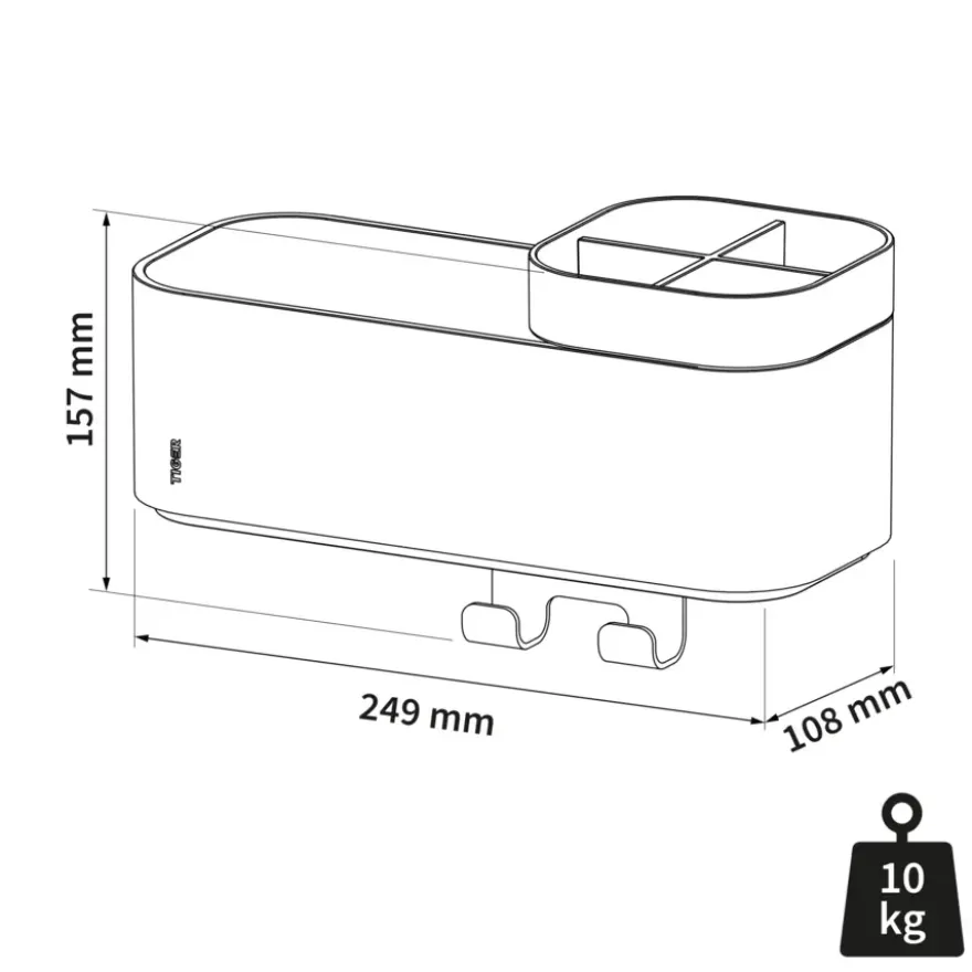 Tiger Opbergbakje 2-store met handdoekhaak en tandenborstelhouder 25 cm wit