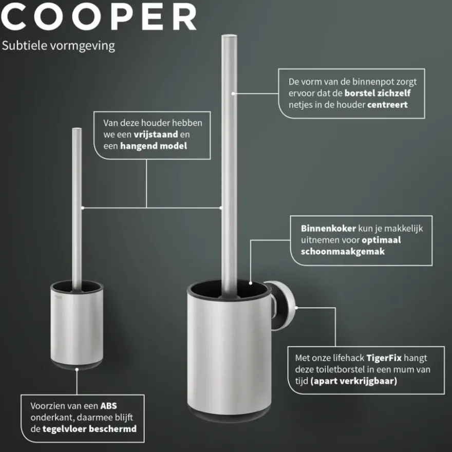 Tiger toiletborstel Cooper met houder RVS geborsteld / Zwart