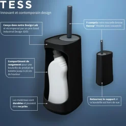 Tiger Toiletborstelhouder TESS met opbergfunctie vrijstaand en Swoop borstel flexibel zwart/antraciet