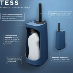 Tiger Toiletborstelhouder TESS met opbergfunctie vrijstaand en Swoop borstel flexibel blauw/zwart
