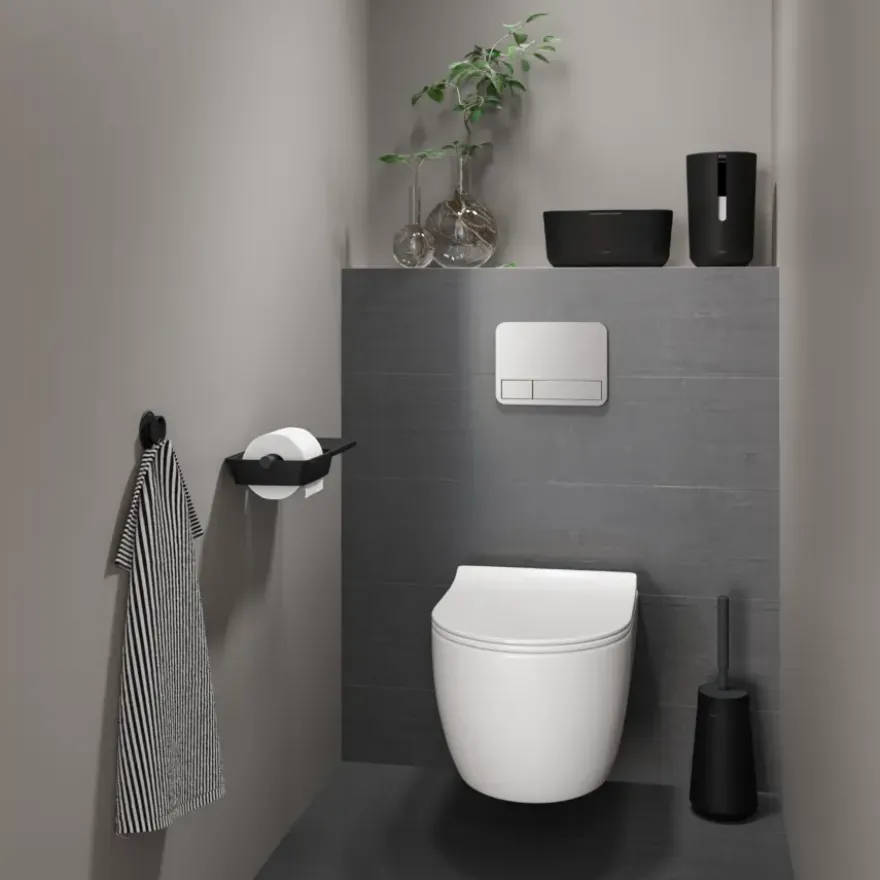 Tiger Toiletrolhouder TESS met planchet zwart/antraciet