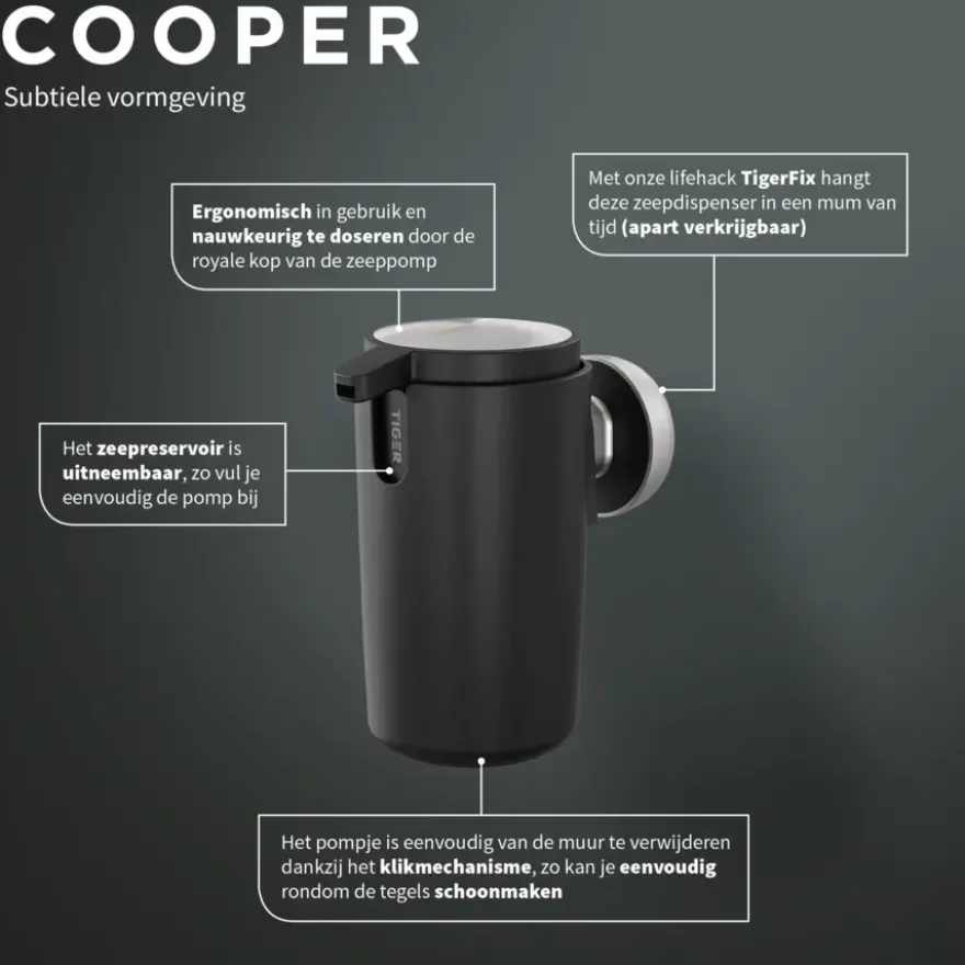 Tiger zeepdispenser Cooper 175 ml Zwart / RVS geborsteld