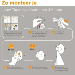 Tiger zelfklevende multihaak Open geborsteld RVS