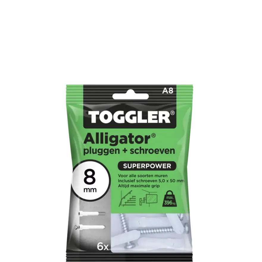 Toggler Alligatorplug 8mm met schroef 6 st.