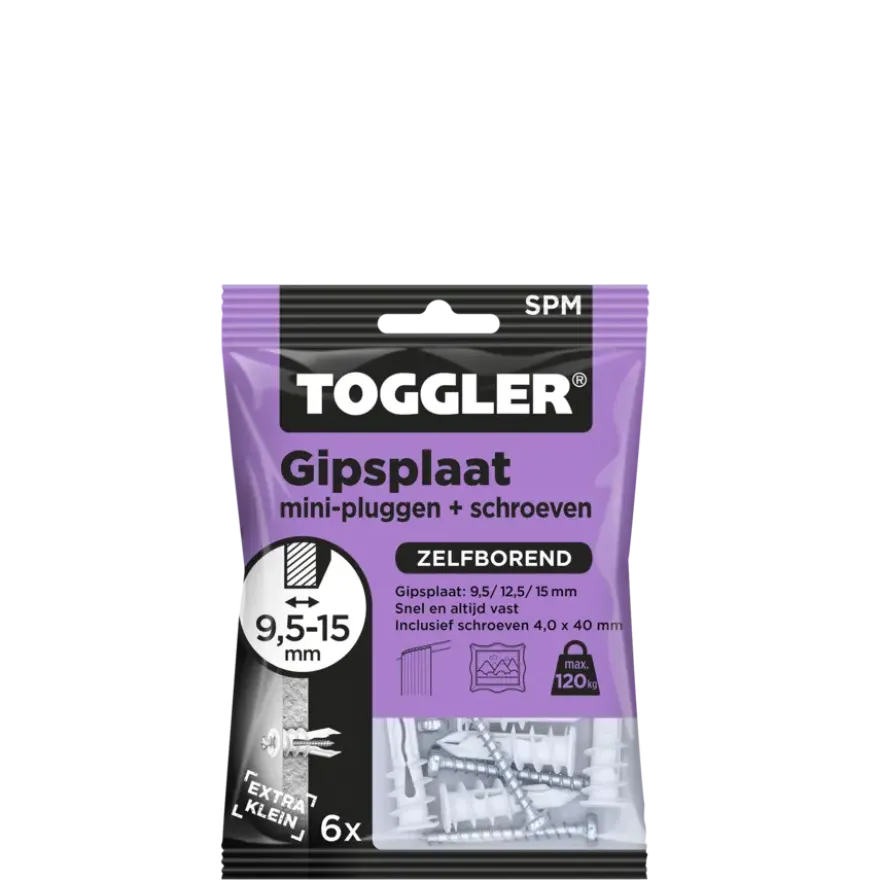 Toggler gipsplaatplug mini SPM 9.5-15 mm met schroeven 6 stuks