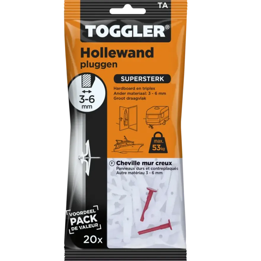 Toggler hollewandplug TA20 3-6 mm 20 stuks