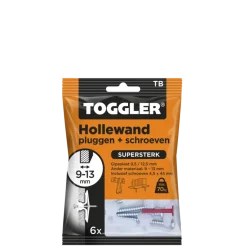 Toggler hollewandplug TB6 9-13 mm met schroeven 6 stuks