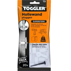 Toggler hollewandplug TD20 23-26 mm 20 stuks