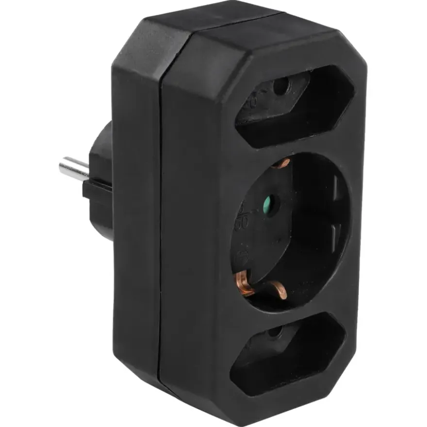 Verloopstekker 2x Euro + 1x RA Zwart