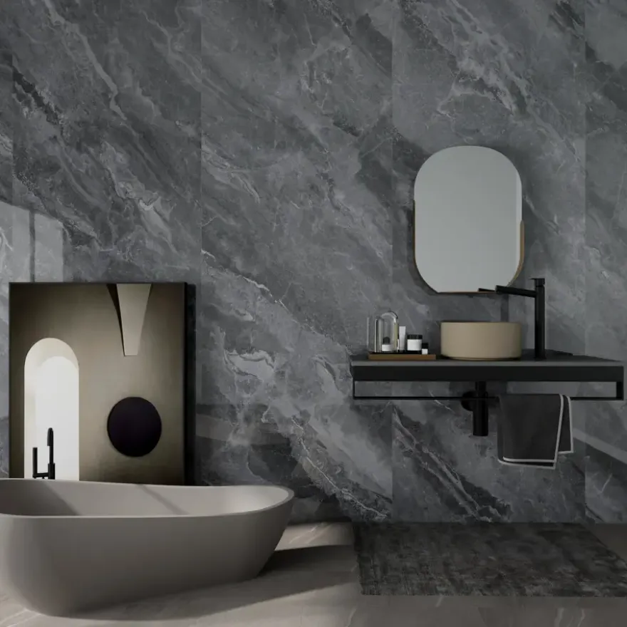 Wand/douche paneel kunststof Allora 260x90 cm grijs marmer glans, dikte 5mm 2,34 m²
