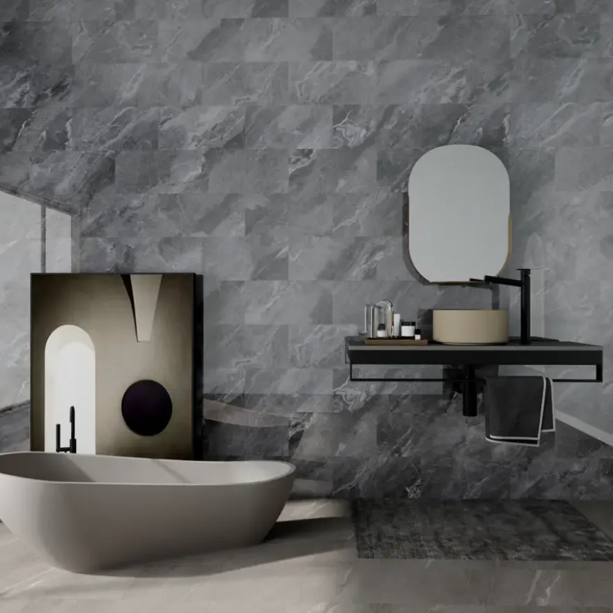 Wandtegel kunststof Allora 30,5x61 cm grijs marmer glans, dikte 5mm 1,116 m²