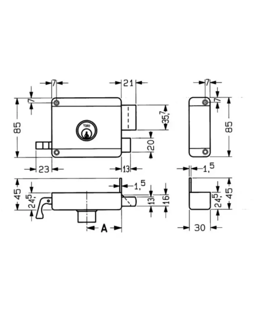Yale Oplegslot met Buitencilinder Los Grijs Gelakt 614-50mm